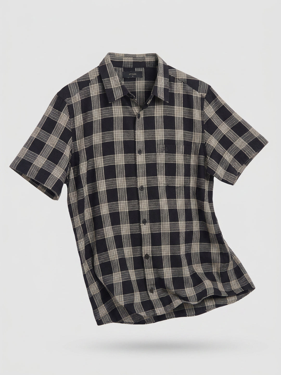 Men Shirt Check Jet Black Regular Fit