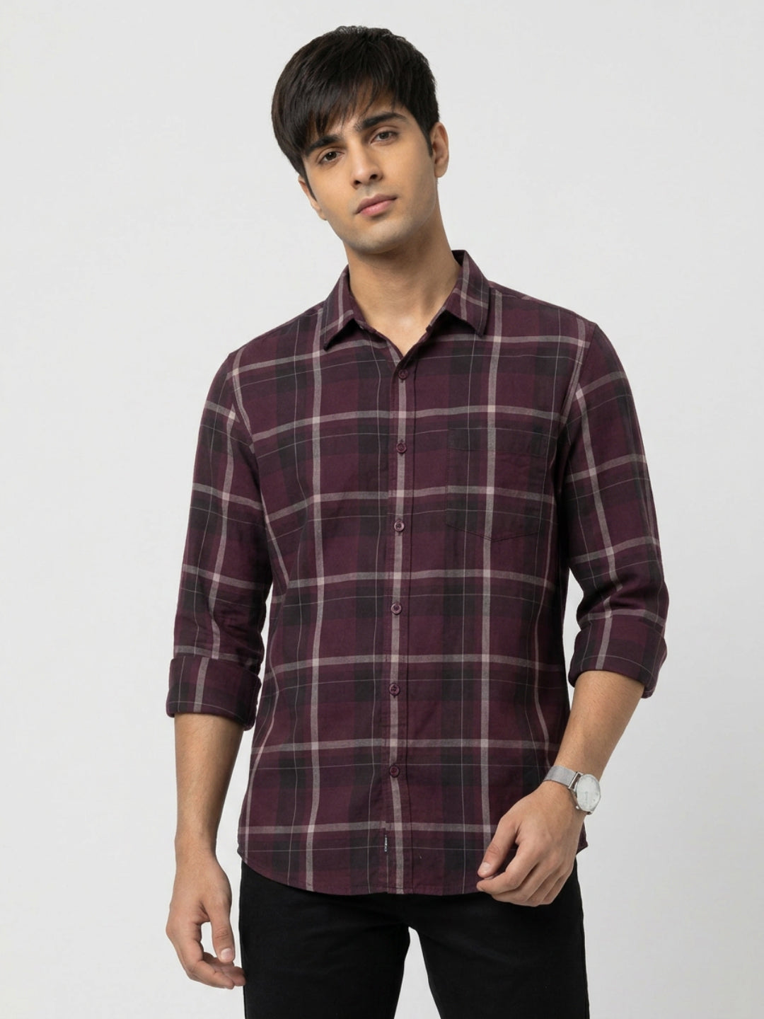 Men Shirt Check Red Regular Fit