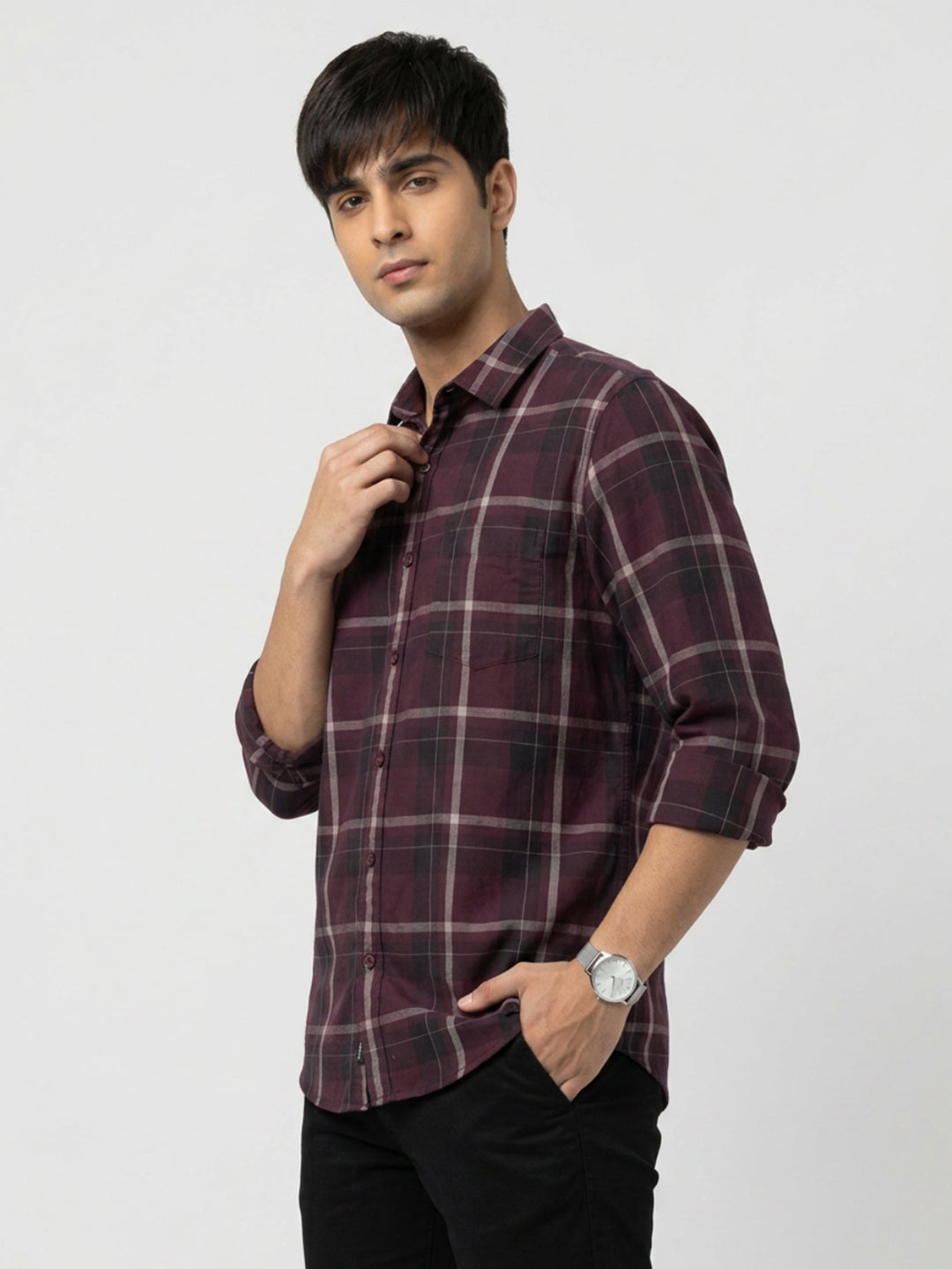 Men Shirt Check Red Regular Fit
