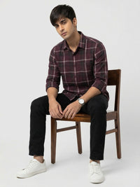 Men Shirt Check Red Regular Fit