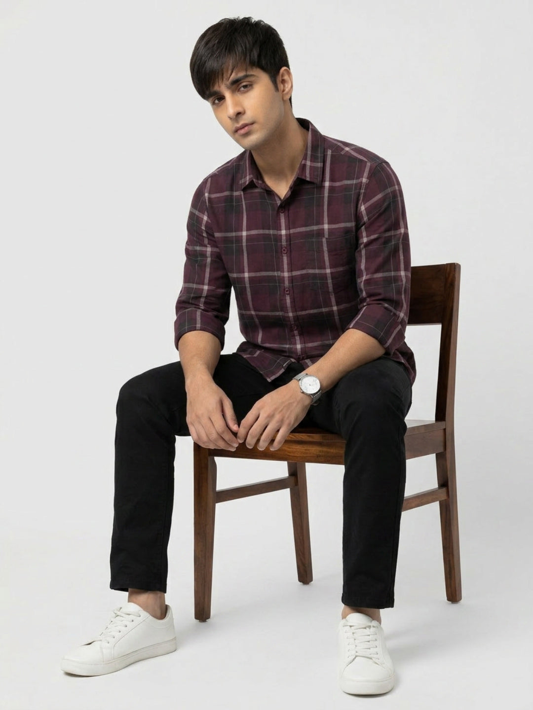 Men Shirt Check Red Regular Fit