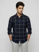 Men Shirt Check Navy Blue Regular Fit