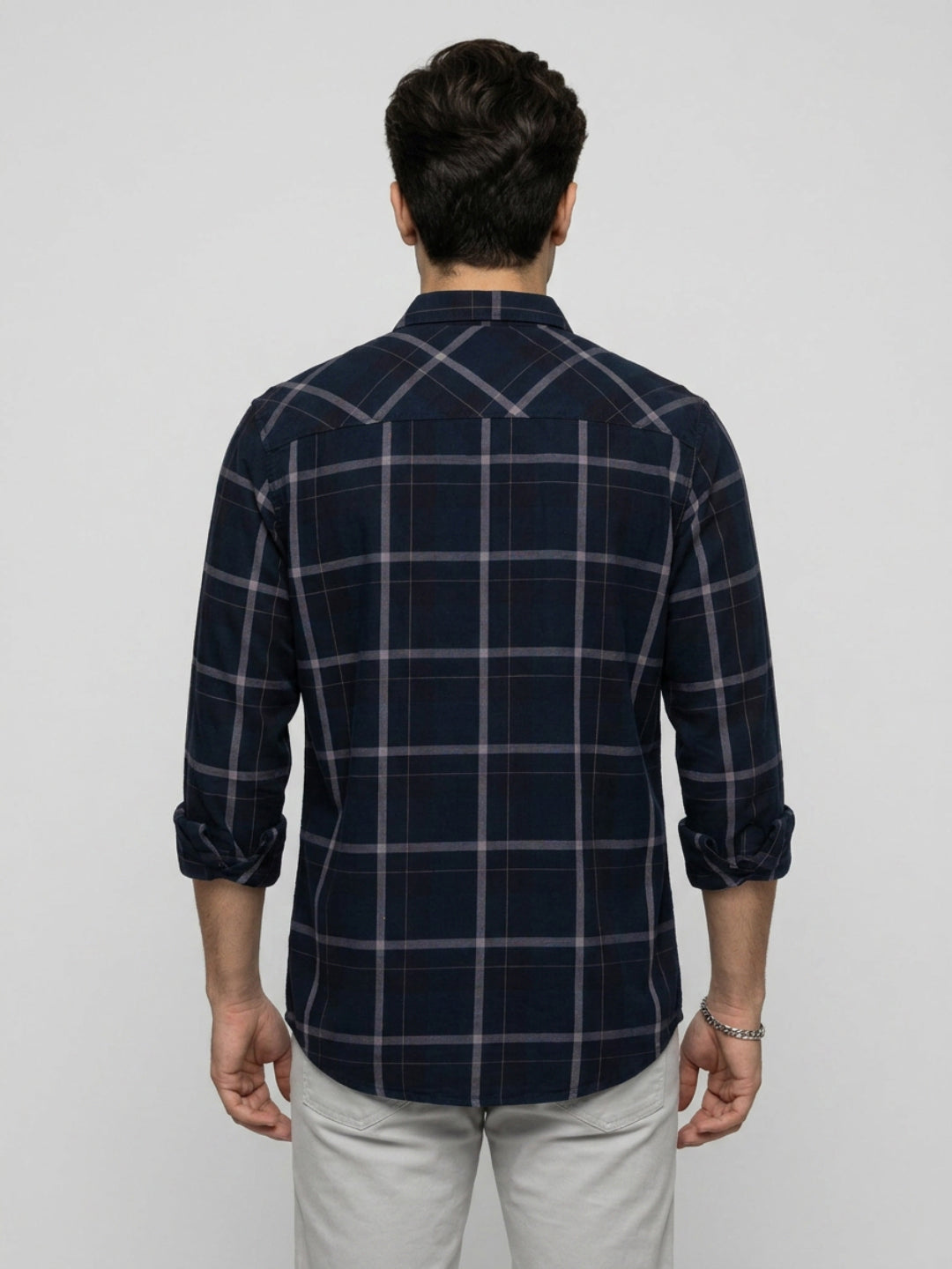 Men Shirt Check Navy Blue Regular Fit
