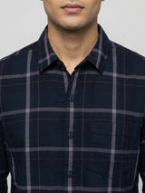 Men Shirt Check Navy Blue Regular Fit