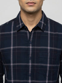 Men Shirt Check Navy Blue Regular Fit