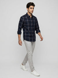 Men Shirt Check Navy Blue Regular Fit