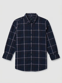 Men Shirt Check Navy Blue Regular Fit