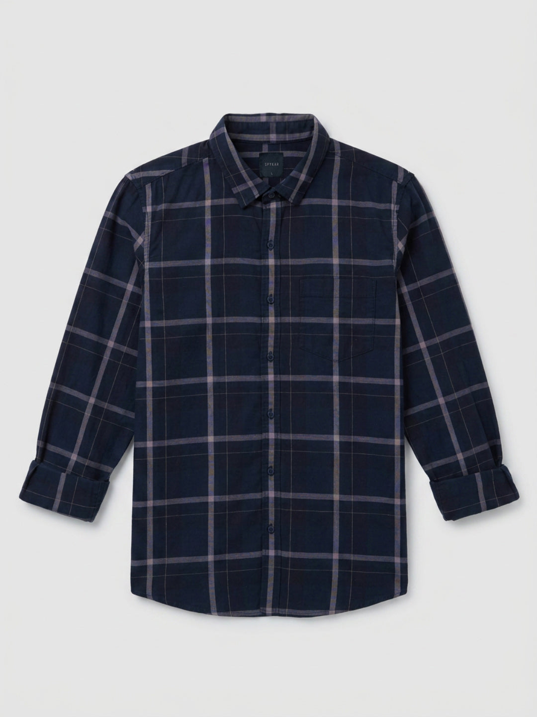 Men Shirt Check Navy Blue Regular Fit