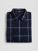 Men Shirt Check Navy Blue Regular Fit