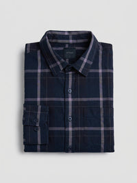 Men Shirt Check Navy Blue Regular Fit