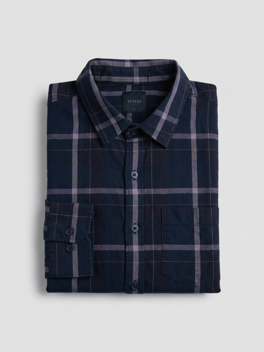 Men Shirt Check Navy Blue Regular Fit