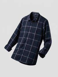 Men Shirt Check Navy Blue Regular Fit