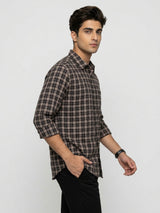 Men Shirt Check Brown Regular Fit