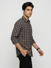 Men Shirt Check Brown Regular Fit