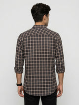 Men Shirt Check Brown Regular Fit