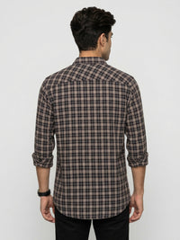 Men Shirt Check Brown Regular Fit