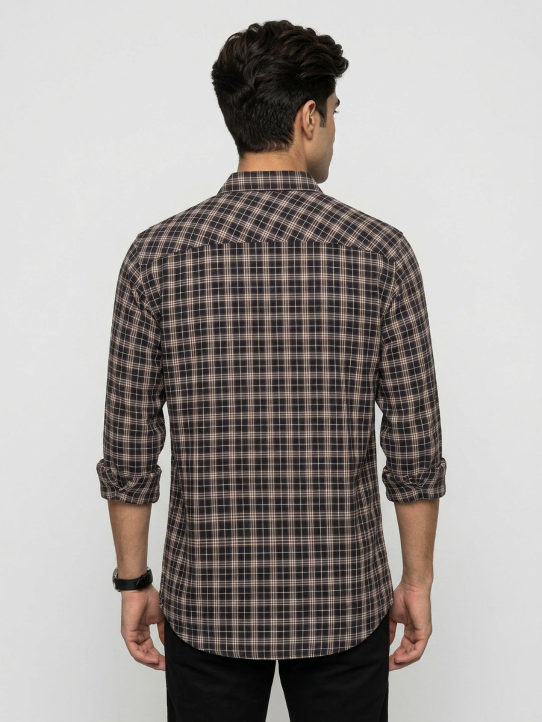 Men Shirt Check Brown Regular Fit