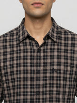 Men Shirt Check Brown Regular Fit