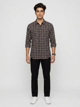 Men Shirt Check Brown Regular Fit