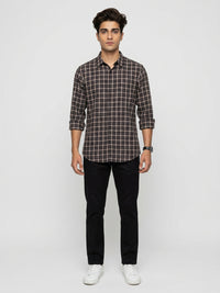 Men Shirt Check Brown Regular Fit