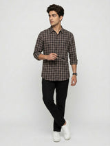 Men Shirt Check Brown Regular Fit