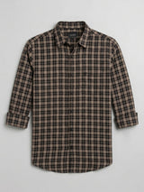 Men Shirt Check Brown Regular Fit