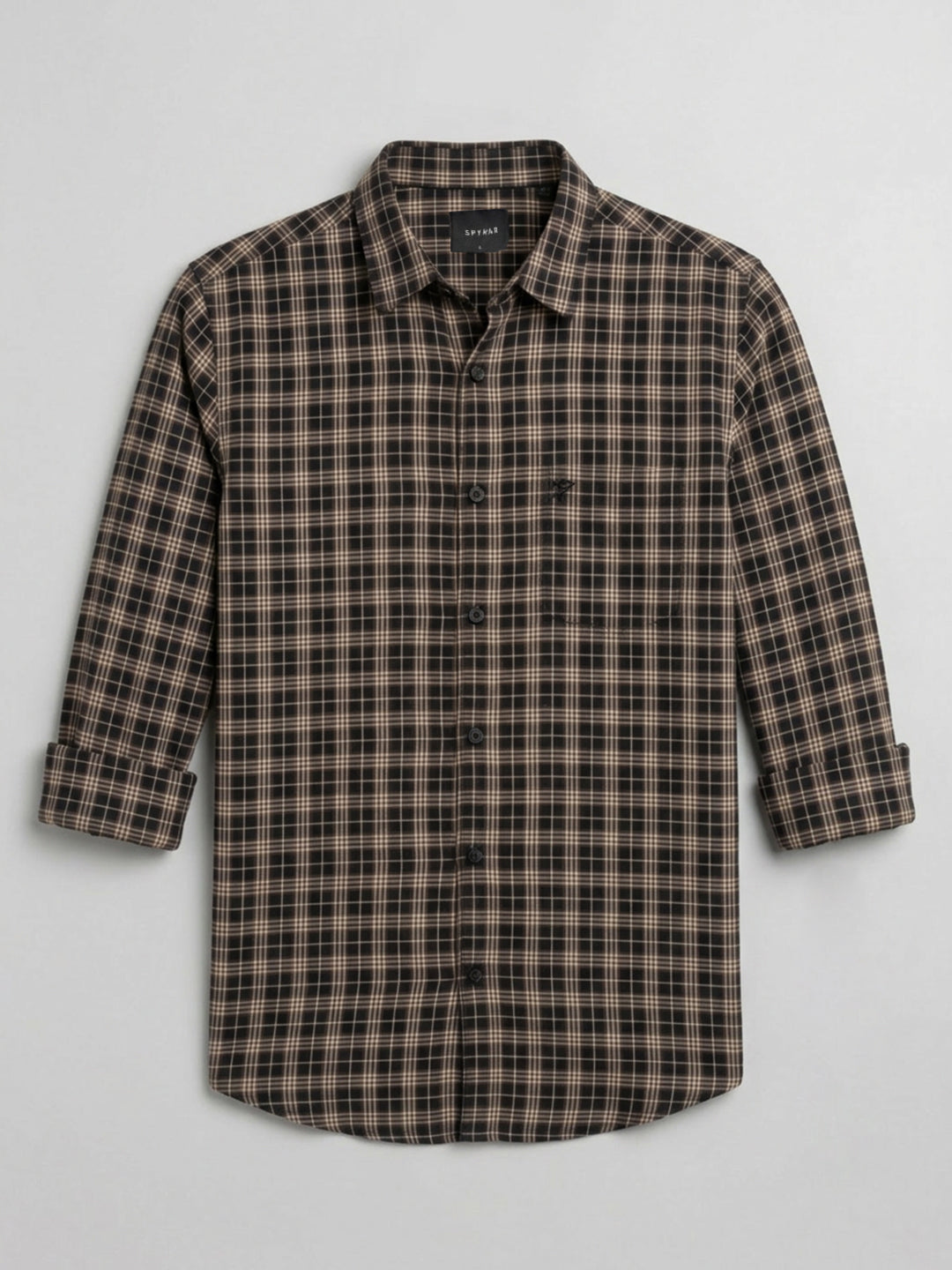 Men Shirt Check Brown Regular Fit