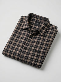 Men Shirt Check Brown Regular Fit