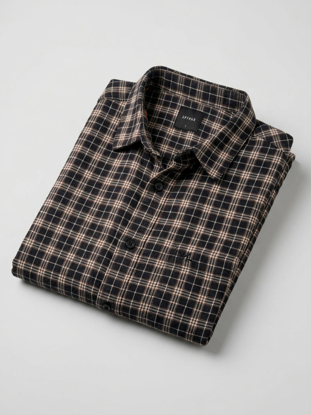 Men Shirt Check Brown Regular Fit