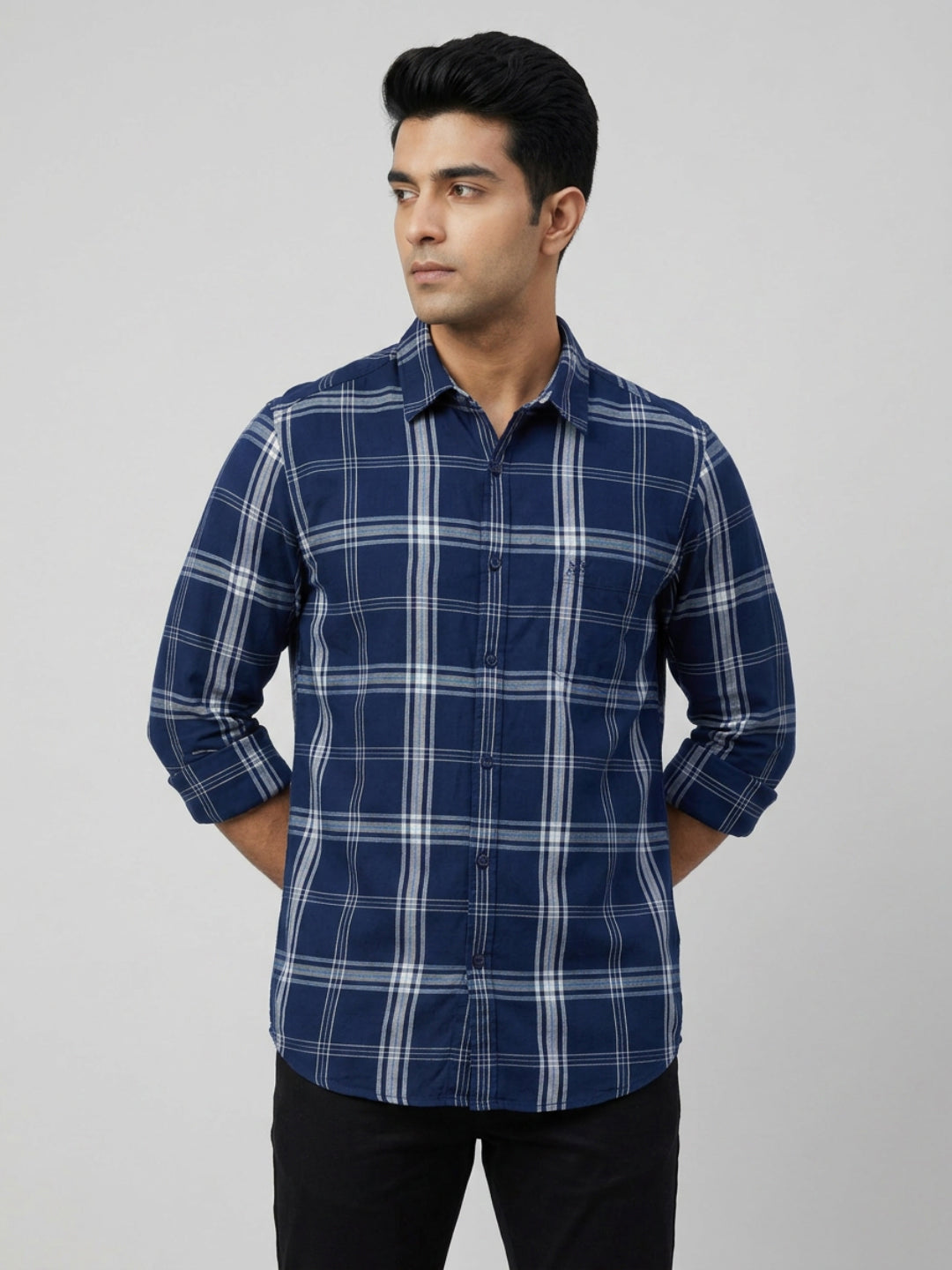 Men Shirt Check Blue Regular Fit