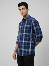 Men Shirt Check Blue Regular Fit