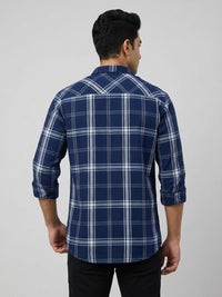 Men Shirt Check Blue Regular Fit