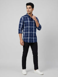 Men Shirt Check Blue Regular Fit