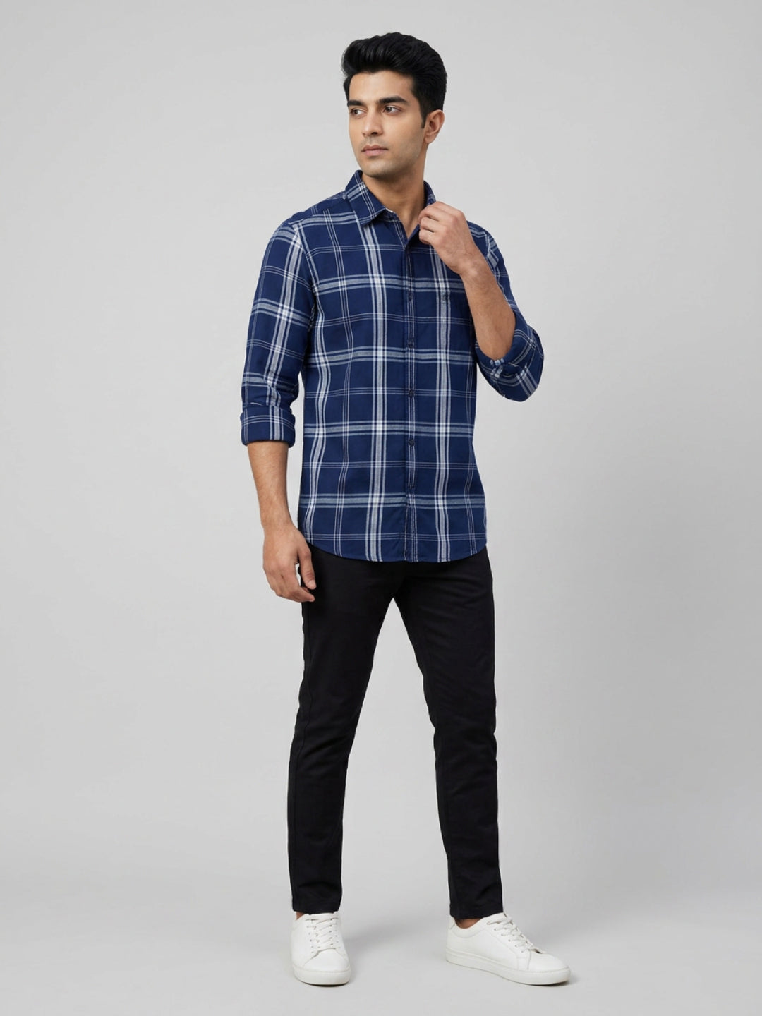 Men Shirt Check Blue Regular Fit