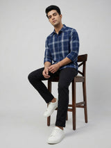 Men Shirt Check Blue Regular Fit