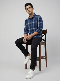 Men Shirt Check Blue Regular Fit