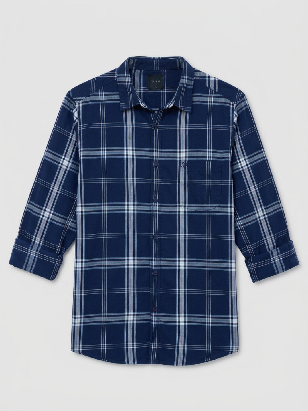 Men Shirt Check Blue Regular Fit