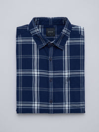 Men Shirt Check Blue Regular Fit