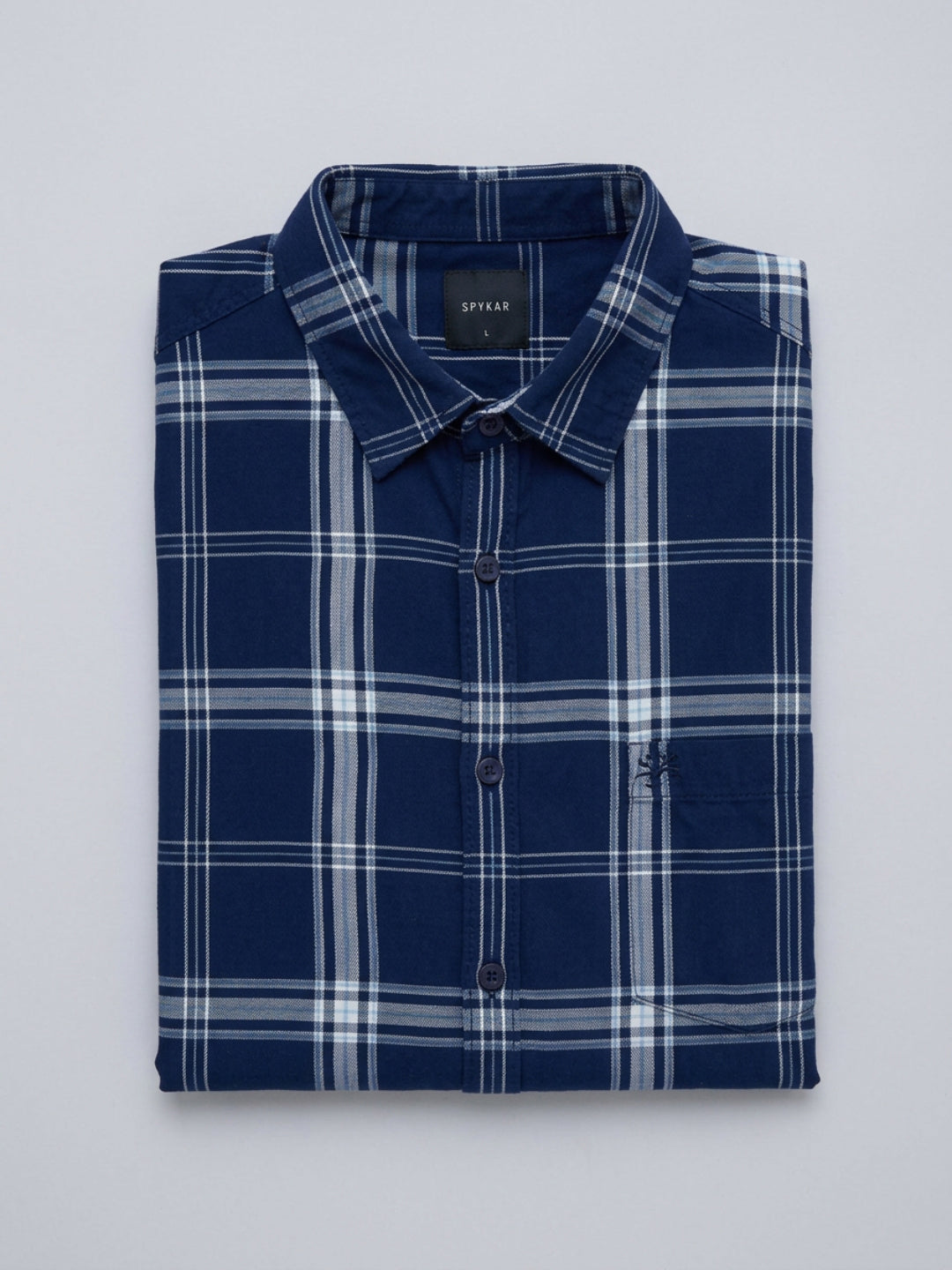 Men Shirt Check Blue Regular Fit