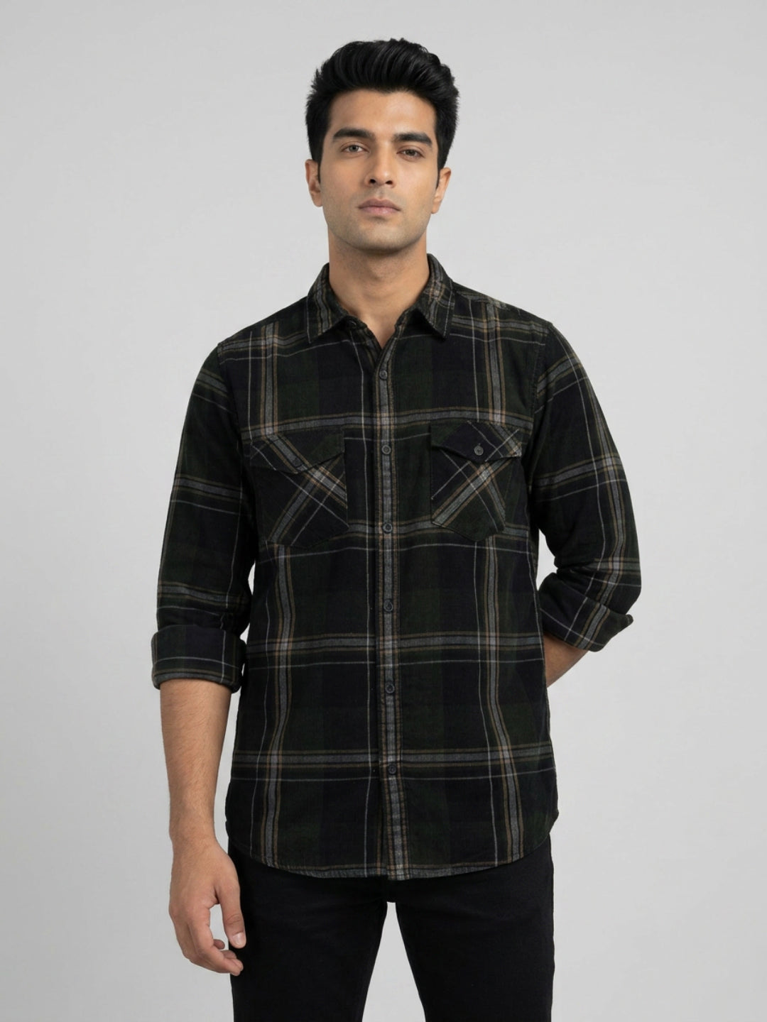 Men Shirt Check Green Regular Fit