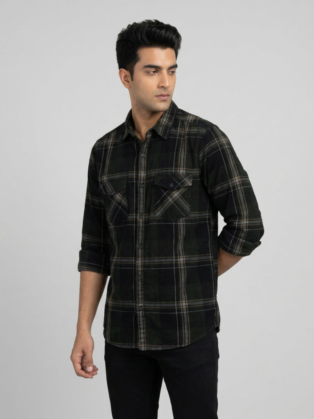 Men Shirt Check Green Regular Fit