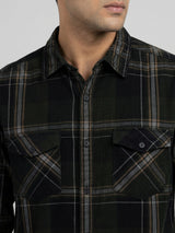 Men Shirt Check Green Regular Fit