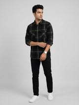 Men Shirt Check Green Regular Fit