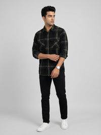 Men Shirt Check Green Regular Fit