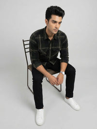 Men Shirt Check Green Regular Fit