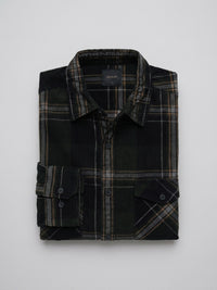 Men Shirt Check Green Regular Fit