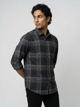 Men Shirt Check Jet Black Regular Fit