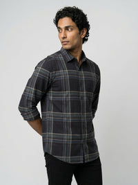Men Shirt Check Jet Black Regular Fit