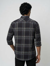 Men Shirt Check Jet Black Regular Fit