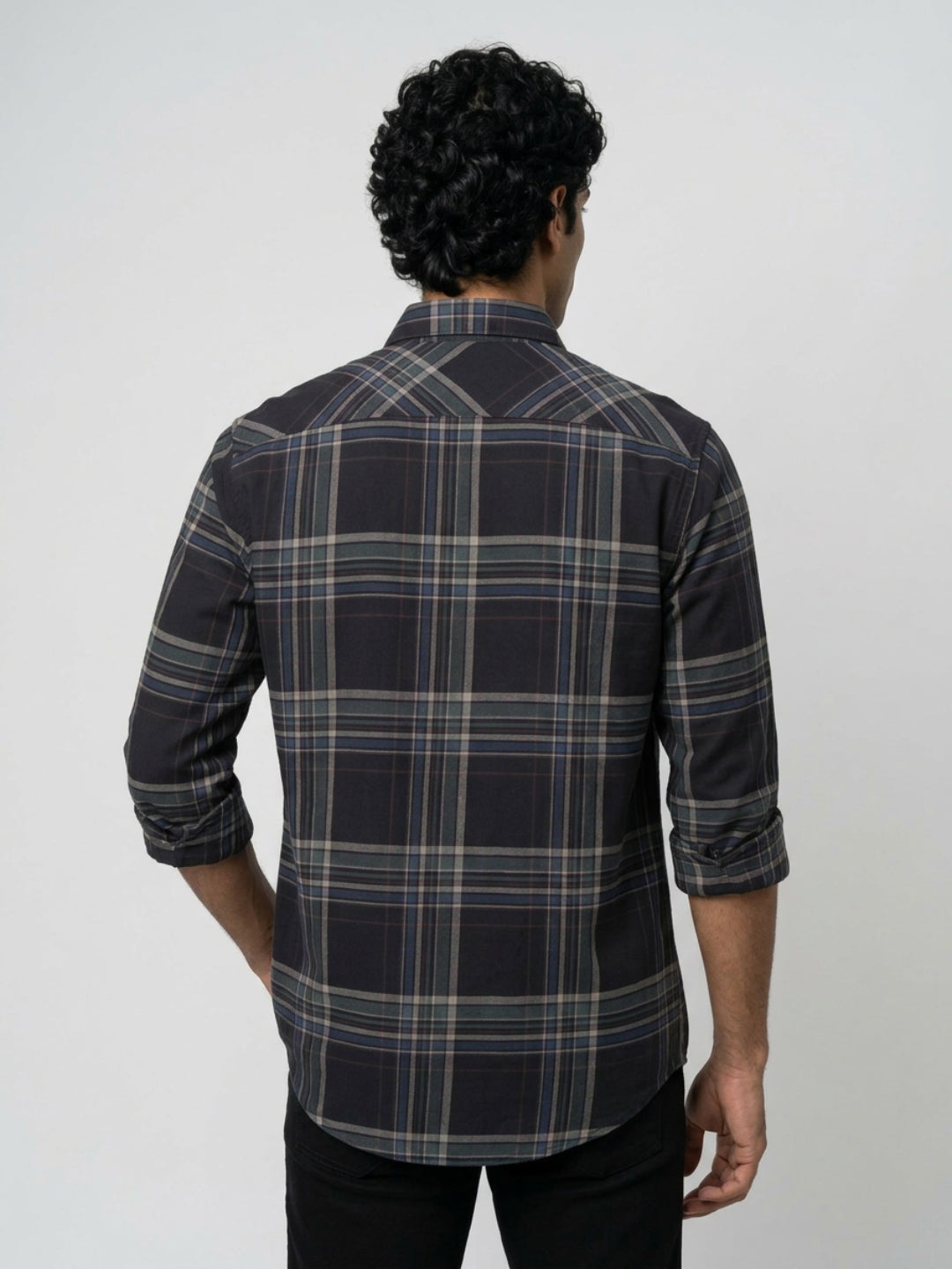 Men Shirt Check Jet Black Regular Fit